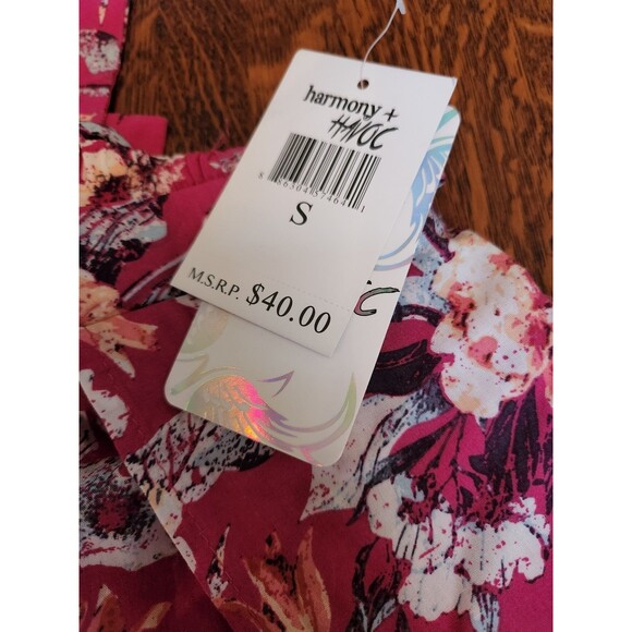 Harmony & Havoc Pink Floral Palazzo Pants Open Leg Capris Length Sz Small Tags - Picture 3 of 6